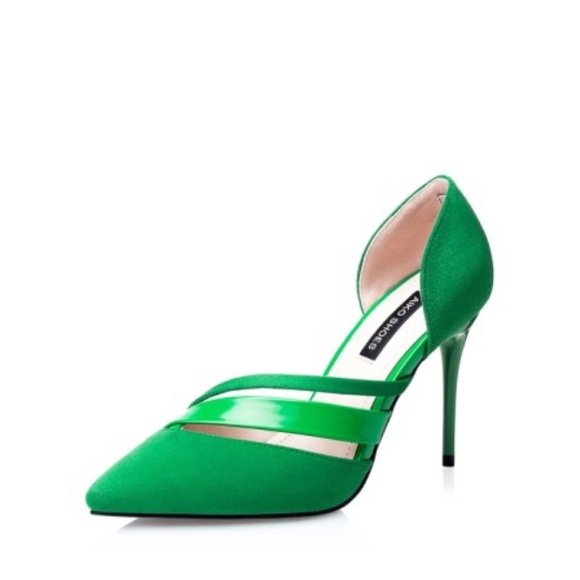 Aiko Shoes Green Suede Patent D’Orsay Stiletto Heels Size 38 US 7-7.5 Event READ - Picture 1 of 12